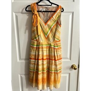 Kasper Women's Size 4 Striped Sleeveless‎ V-Neck Tie Shoulder Dress